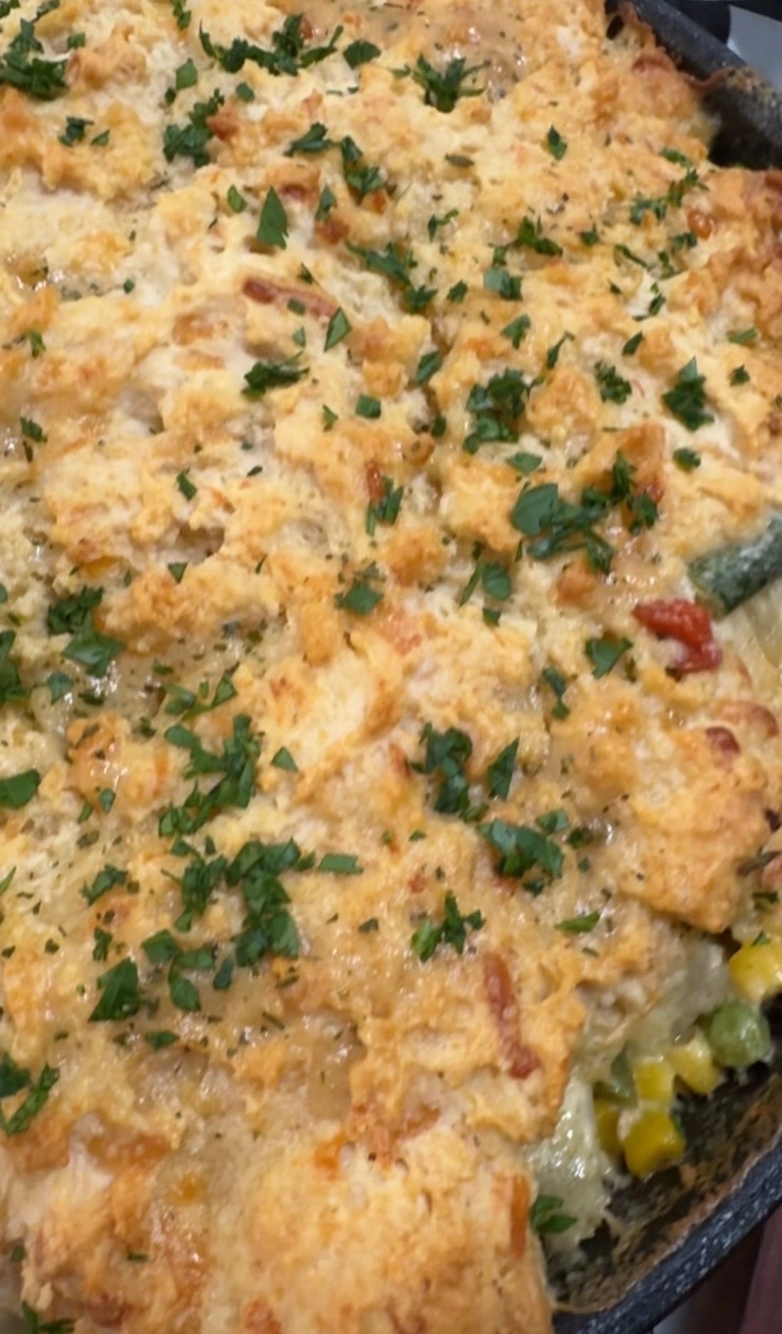 Salmon Pot Pie Cheddar Bay Biscuit Crust
